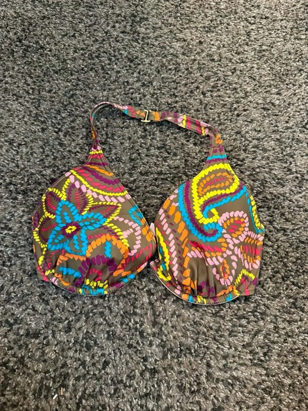 Victoria's Secret Brown Paisley Floral Halter Bikini Top 34DD